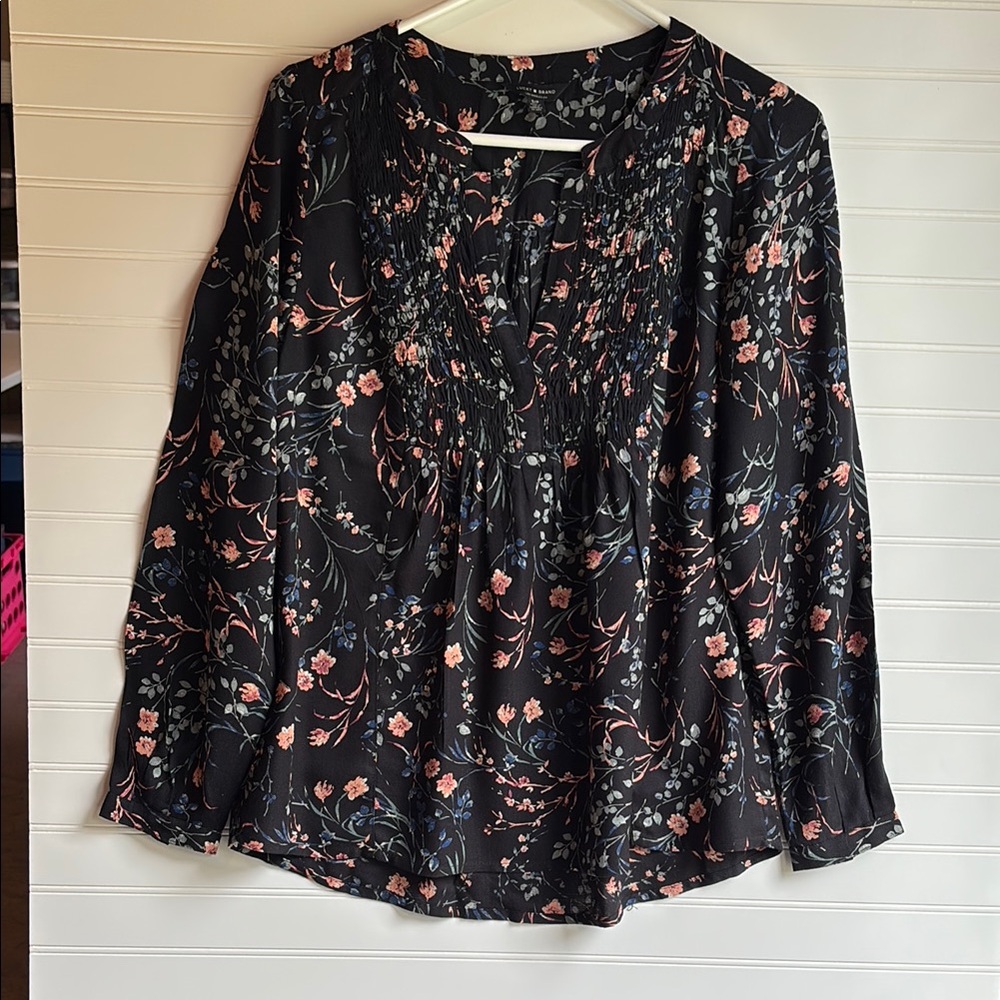 Lucky Brand Black and Pink Floral Blouse